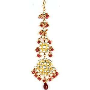  Faux Ruby Thewa Kundan Tika (Forehead Ornament)   Copper 