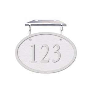   ALUMINUM PLAQUE OVAL WHITE SILVER CHARACTERS HANGING