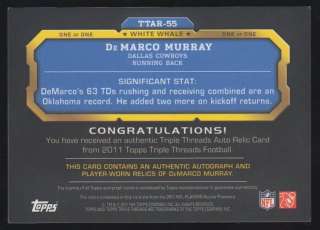 DEMARCO MURRAY 2011 Topps Triple Threads #1/1 AUTO PATCH RC White 