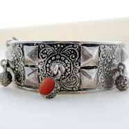 TIBETAN SILVER BANGLE Bracelet Vintage Carnelian Charms  