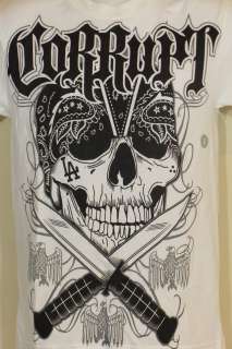   Corrupt T Shirt L.A. Tattoo Art Thug Bandana Skull & Crossed Daggers S