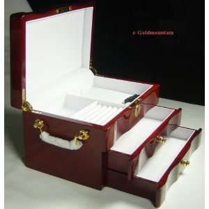  LARGE SOLID NATURAL WOOD / WOODEN JEWELRY BOX CASE with 