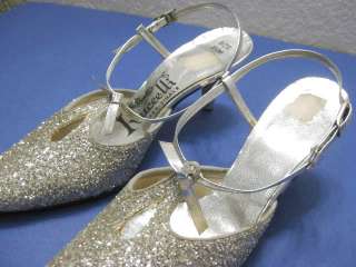 vtg 60s Silver Glitter Sparkly Strappy Evening Sandals  