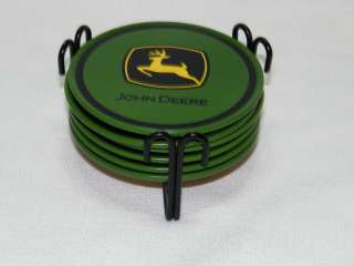 John Deere Green Yellow Coasters with Holder Set of 6  