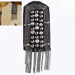   Black Handmade Metal W/Chain Rhinestones Bead Applique J0571 1  