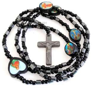  Hematite Cross drum Beads Rosary Rosaries Mens Necklace 32  