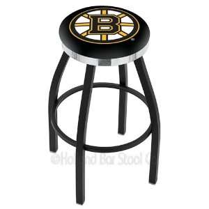 Boston Bruins Logo Black Wrinkle Swivel Bar Stool with Flat Chrome 