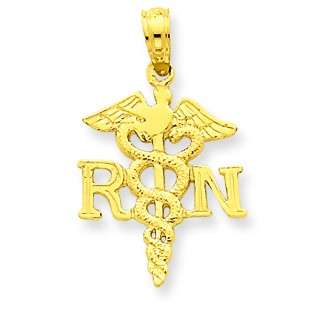 14k Yellow Gold Beautiful Polished Charm Caduceus Rn Registered Nurse 