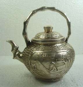 rare Chinese Tibet silver beautiful scenery Teapot pot  