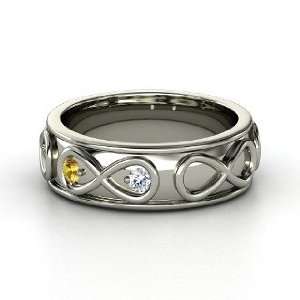  Wide Infinite Love Ring, 14K White Gold Ring with Citrine 