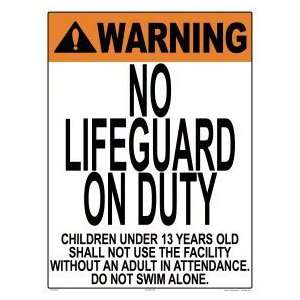  Warning No Lifeguard Sign 1505Ws1824E Patio, Lawn 