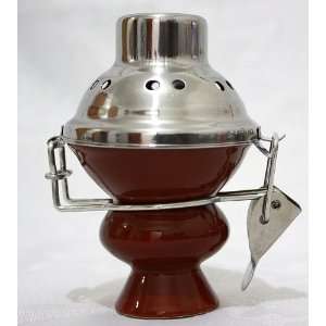 Hookah Shisha Bowl and Stainless Steel Wind Cover   BROWN Ceramic Bowl 
