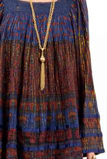 Vtg Sheer INDIA Gauze Crochet Metallic Hippie Bell Slv Kimono Dress 