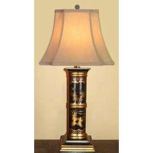    Chinese Black & Gold Hand Painted Bamboo Lamp