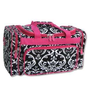  Black & Pink Damask Print Duffle Bag