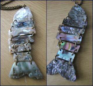 Vtg ART DECO opal PENDANT seashell hoop Fish necklace  