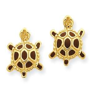  14k Gold Brown Enamel Sea Turtle Post Earrings Jewelry