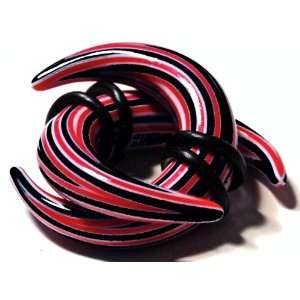  Acrylic Tusk Shaped Talon Tapers  Thin Red & Black Stripes 