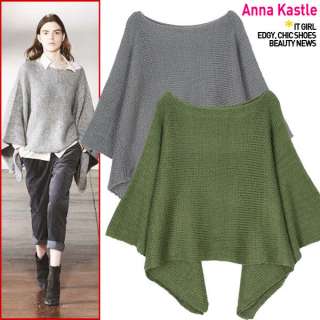 Annakastle New Womens Scoop Neck Chunky Knit Sweater Poncho Pancho 