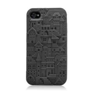 Emboss iPhone 4S Silicon Skin Cover Case Black City Building 4S/4 