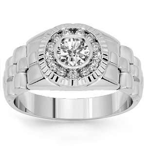  14K White Gold Mens Diamond Pinky Ring 0.64 Ctw Jewelry
