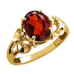  2.00 Ct Oval Red Garnet 18k Yellow Gold Ring Jewelry