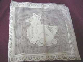 EASTER LACE PILLOW PANEL ~ BOTH SIDES ~ BUNNY RABBIT AND DUCK  