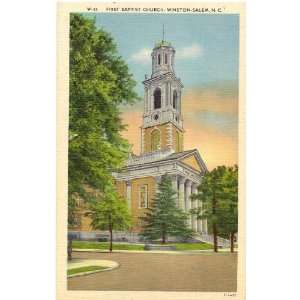 1940s Vintage Postcard First Baptist Church   Winston Salem North 