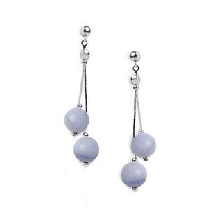   Sterling Liquid Silver Blue Lace Agate Beaded Drop Earrings Jewelry