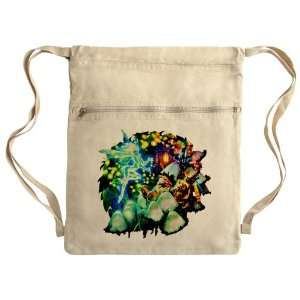 Messenger Bag Sack Pack Khaki Mushroom Garden Fairy and Gnome Fantasy 