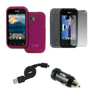 LG MyTouch Q C800 Rubberized Case Cover (Hot Pink) + Retractable USB 2 