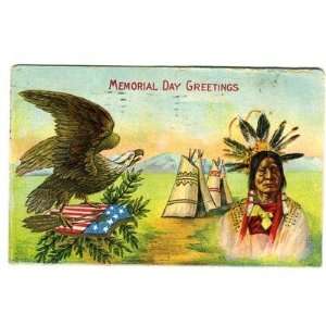   Day Greetings Postcard Eagle & Indian & Tepees 
