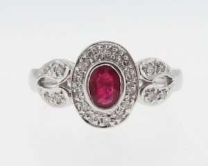Estate Natural Ruby Diamonds Solid 14k White Gold Ring  
