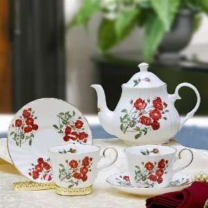  Rose Floral Teapot with Cups & Saucers   English Bone 