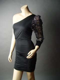 BLACK Lace Strong Power One Shoulder Mini Dress XS/S  