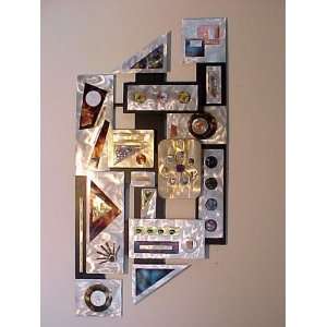   Abstract Metal Wall Sculpture, Mixed Metal and Glass