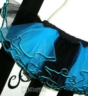 Turquoise Blue Black Striped TuTu Tulle Skirt Faerie  