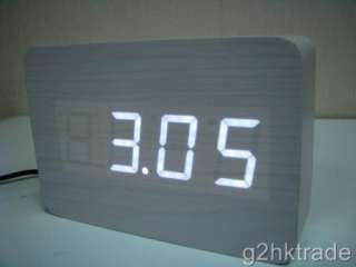Modern Desk Clock White Wood Alarm Wooden Digital White LED