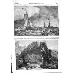  1854 French Lugger Ship Burning Calais France Vineyard 