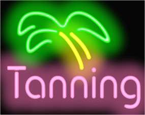 TANNING IN PINK LETTERS WITH PALM TREE GRAPHIC GENUINE NEON SIGN 32X20 