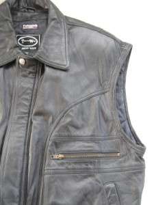 Tannery West mens black leather motorcycle jacket police vest 