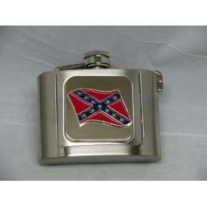    Confederate Rebel Csa Flag Flask Belt Buckle 