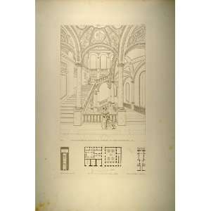  1860 Engraving Palazzo Braschi Morelli Staircase Rome 