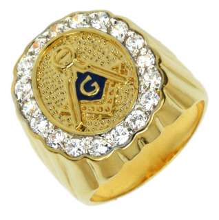 Mens Gold Plated Masonic Freemason Blue Lodge Ring  