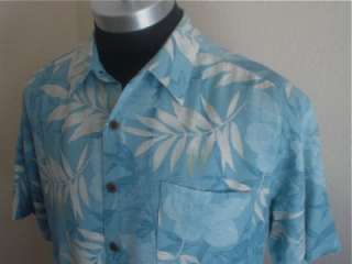 Blue 100% SILK Hawaiian Print Club Aloha Camp Shirt L  