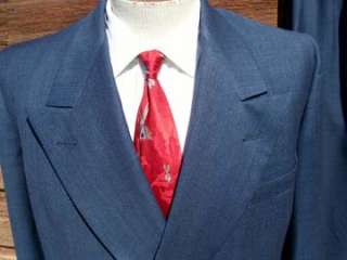 Late 1940s Navy Blue Double Breasted Vintage Suit 38R 32x31   Classic 