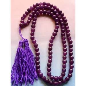   Buddhist 108 Purple Jade Beads Prayer Mala Necklace 
