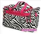 Duffel Bag Luggage Carry On Zebra Print with Pink Trim Square Duffle 