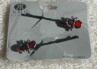 NEW Red 2 Flower Winged Butterfly 2 Bobby Pins  