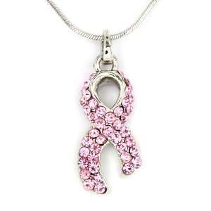 Breast Cancer Awareness Ribbon Necklace with Pink Crystals